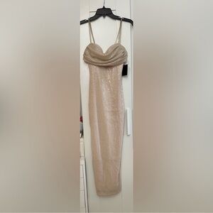 JLUXLABEL Cream Bodycon Midi Dress Spaghetti Strap